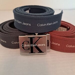 Calvin Klein men's XL 47-inch belts,Red,Gray, and Navy Blue